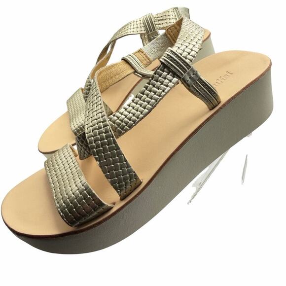 Olukai Onohi Strappy Leather Platform Sandals Light Beige  Olukai Onohi Strappy Leather Platform Sandals Light Beige Metallic Gold Size 5